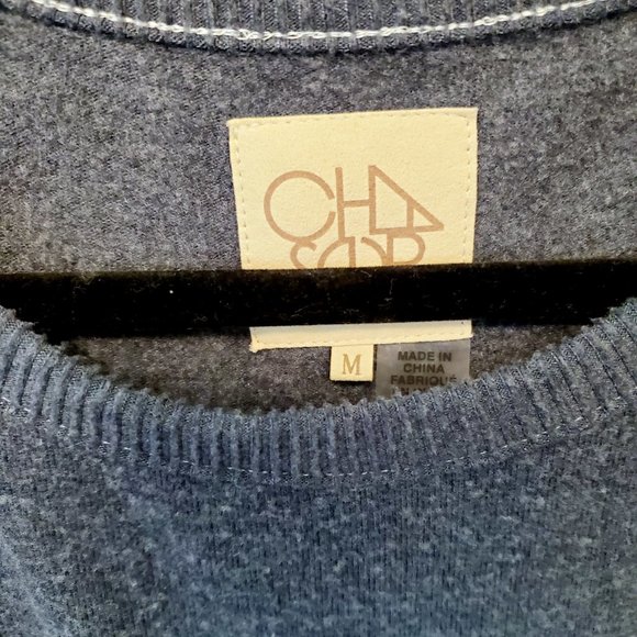 CHASER Medium Bliss Knit Shirred Sleeves Dip Tie Dye White Blue Cozy Sweater Top - Picture 4 of 13